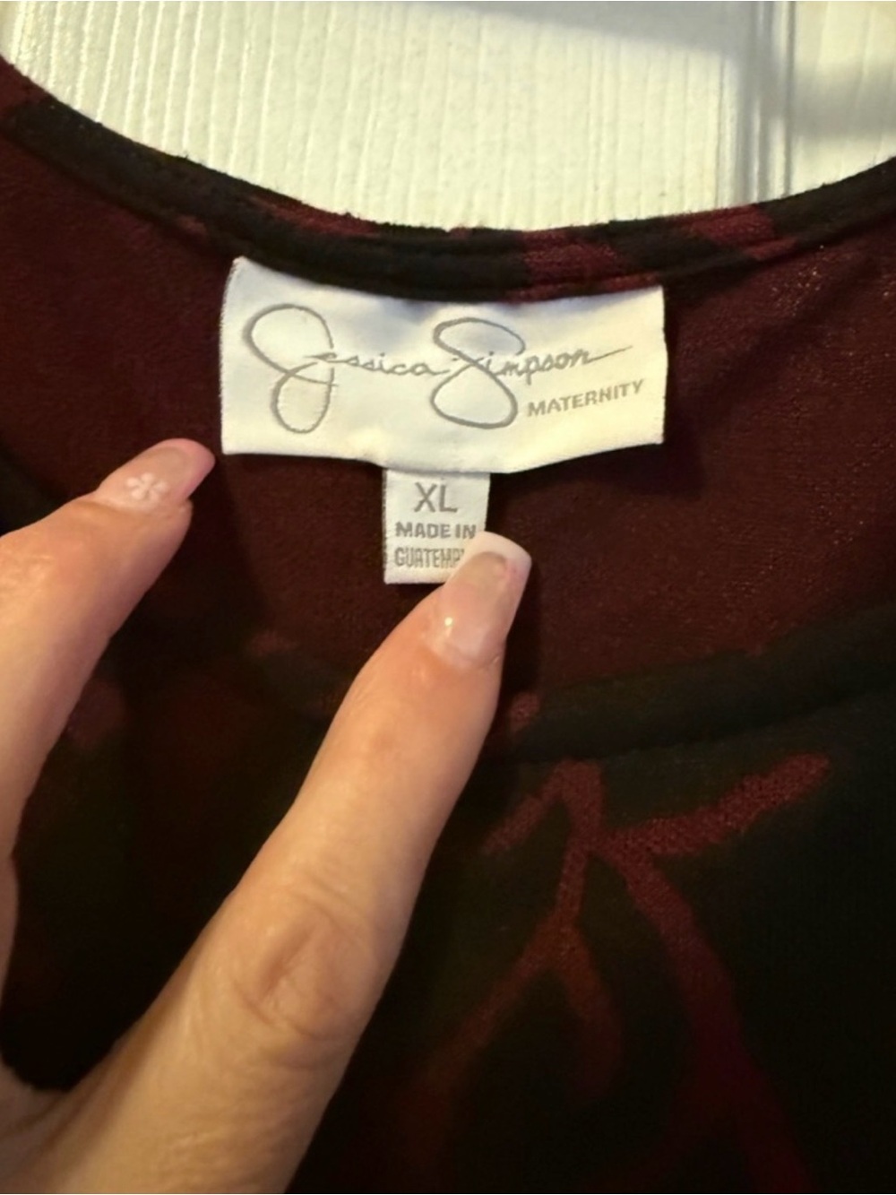 Jessica Simpson Maternity Dress XL Burgundy Floral Long Sleeve Fall Holiday - Picture 9 of 10